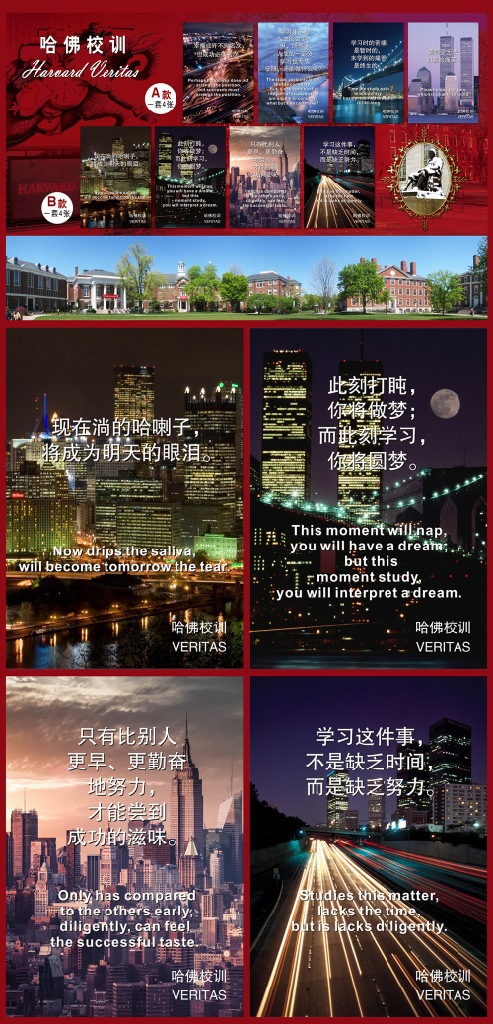 哈佛校训中英文励志教室书房正能量青春奋斗海报标语墙贴纸自粘 成功