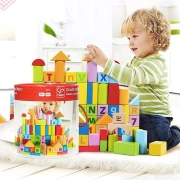 Hape large particle wooden building blocks alphanumeric building blocks early education toys for boys and girls 1-3 years old gift E8402 80 barrels of digital building blocks