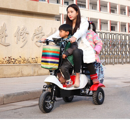 Shengya Dolphin shopping for food, work, shopping, leisure mini folding bike, three-seater parent-child, women's adult, scooter, battery car, electric tricycle, three-wheeled electric car, 36v12ah battery, 30km, red and black Shengya Dolphin shopping for food, work, shopping, leisure mini folding bike, three-seater parent-child, women's adult, scooter, battery car, electric tricycle, three-wheeled electric car, 36v12ah battery, 30km, red and black