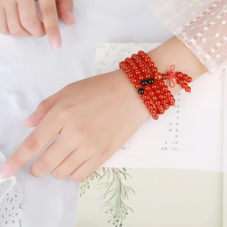 Shiyue jewelry 6mm red agate hand string Buddha beads 108 multi-circle long bracelet crystal agate women's models Shiyue jewelry 6mm red agate hand string Buddha beads 108 multi-circle long bracelet crystal agate women's models