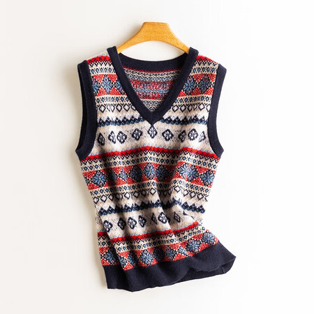 Pash V-neck cashmere waistcoat women's 100% cashmere sweater for fall/winter new style hedging retro jacquard vest JF-80 color One size Pash V-neck cashmere waistcoat women's 100% cashmere sweater for fall/winter new style hedging retro jacquard vest JF-80 color One size