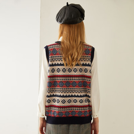 Pash V-neck cashmere waistcoat women's 100% cashmere sweater for fall/winter new style hedging retro jacquard vest JF-80 color One size Pash V-neck cashmere waistcoat women's 100% cashmere sweater for fall/winter new style hedging retro jacquard vest JF-80 color One size