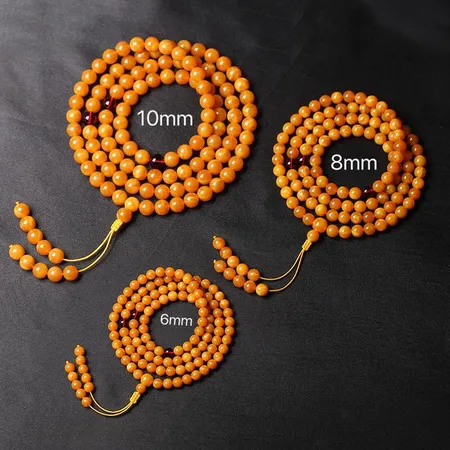 Love ice selected Burmese old beeswax multi-circle 108 Buddha beads raw ore beeswax amber rough stone necklace men and women models old beeswax 108 beads diameter 10mm Love ice selected Burmese old beeswax multi-circle 108 Buddha beads raw ore beeswax amber rough stone necklace men and women models old beeswax 108 beads diameter 10mm