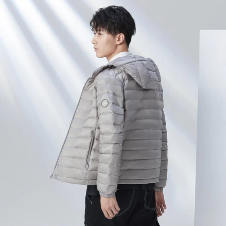 Duck Yaya YAYA Down Jacket Men's Lightweight Short Style Slim Fashion Hooded Warm Easy Care Jacket Simple Trendy D Blue Gray Hooded 175/L Duck Yaya YAYA Down Jacket Men's Lightweight Short Style Slim Fashion Hooded Warm Easy Care Jacket Simple Trendy D Blue Gray Hooded 175/L