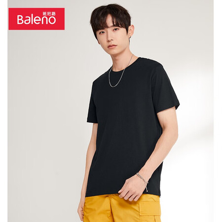 Baleno Baleno short-sleeved t-shirt men's cotton fashion solid color round neck loose top simple basic youth fashion comfortable compassionate casual bottoming shirt round neck-00A pure black L Baleno Baleno short-sleeved t-shirt men's cotton fashion solid color round neck loose top simple basic youth fashion comfortable compassionate casual bottoming shirt round neck-00A pure black L