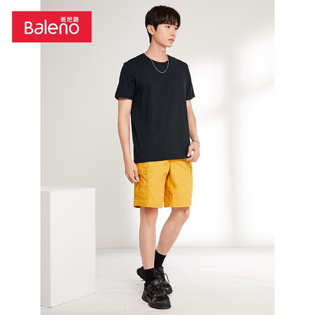 Baleno Baleno short-sleeved t-shirt men's cotton fashion solid color round neck loose top simple basic youth fashion comfortable compassionate casual bottoming shirt round neck-00A pure black L Baleno Baleno short-sleeved t-shirt men's cotton fashion solid color round neck loose top simple basic youth fashion comfortable compassionate casual bottoming shirt round neck-00A pure black L