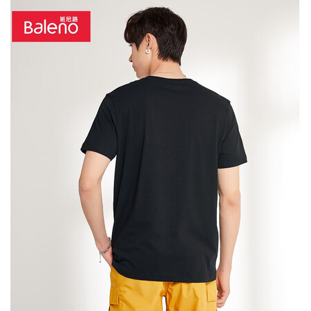 Baleno Baleno short-sleeved t-shirt men's cotton fashion solid color round neck loose top simple basic youth fashion comfortable compassionate casual bottoming shirt round neck-00A pure black L Baleno Baleno short-sleeved t-shirt men's cotton fashion solid color round neck loose top simple basic youth fashion comfortable compassionate casual bottoming shirt round neck-00A pure black L