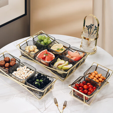 Separate fruit plate creative home candy snack plate living room coffee table decoration ktv snack snack dried fruit platter high-end light luxury ins style 5 ash hammer bowls + metal rack + fruit fork tube + fruit fork 6 Separate fruit plate creative home candy snack plate living room coffee table decoration ktv snack snack dried fruit platter high-end light luxury ins style 5 ash hammer bowls + metal rack + fruit fork tube + fruit fork 6
