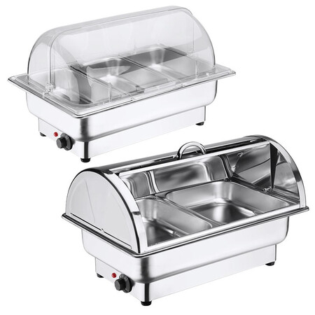 Commercial electric heating buffet stove clamshell buffy stove stainless steel breakfast stove hotel heat preservation stove visual lid heat preservation pot with portable lid double grid 9L/upgrade/ Commercial electric heating buffet stove clamshell buffy stove stainless steel breakfast stove hotel heat preservation stove visual lid heat preservation pot with portable lid double grid 9L/upgrade/
