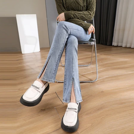 Yan Kou 2023 spring and summer dress micro flared jeans women's trousers high waist slimming all-match drape mopping pants elastic women's pants Yan Kou 2023 spring and summer dress micro flared jeans women's trousers high waist slimming all-match drape mopping pants elastic women's pants