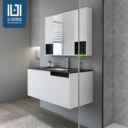 Xinhaijialan slate bathroom cabinet combination modern and simple smart mirror cabinet bathroom washbasin vanity sink basin cabinet combination solid wood bathroom set 4435 1.0m hanging cabinet with ordinary mirror cabinet-4435 Xinhaijialan slate bathroom cabinet combination modern and simple smart mirror cabinet bathroom washbasin vanity sink basin cabinet combination solid wood bathroom set 4435 1.0m hanging cabinet with ordinary mirror cabinet-4435