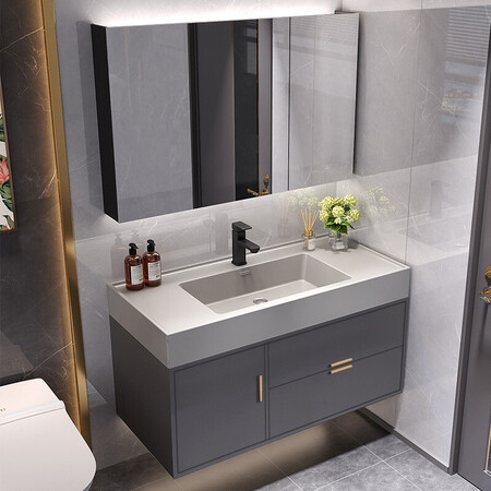 Olandon solid wood bathroom cabinet rock board integrated basin cabinet combination bathroom vanity wash basin modern minimalist bathroom cabinet set Yuwu blue smart mirror cabinet 90 rock board integrated basin Olandon solid wood bathroom cabinet rock board integrated basin cabinet combination bathroom vanity wash basin modern minimalist bathroom cabinet set Yuwu blue smart mirror cabinet 90 rock board integrated basin