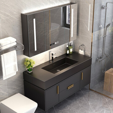Olandon solid wood bathroom cabinet rock board integrated basin cabinet combination bathroom vanity wash basin modern minimalist bathroom cabinet set Yuwu blue smart mirror cabinet 90 rock board integrated basin Olandon solid wood bathroom cabinet rock board integrated basin cabinet combination bathroom vanity wash basin modern minimalist bathroom cabinet set Yuwu blue smart mirror cabinet 90 rock board integrated basin