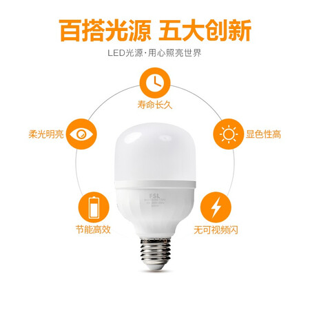 Foshan Lighting FSL bulb LED energy-saving lamp high-power indoor lighting 16WE27 cylindrical white light 6500K dazzling wind Foshan Lighting FSL bulb LED energy-saving lamp high-power indoor lighting 16WE27 cylindrical white light 6500K dazzling wind