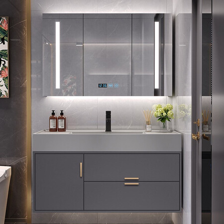 Olandon solid wood bathroom cabinet rock board integrated basin cabinet combination bathroom vanity wash basin modern minimalist bathroom cabinet set Yuwu blue smart mirror cabinet 90 rock board integrated basin Olandon solid wood bathroom cabinet rock board integrated basin cabinet combination bathroom vanity wash basin modern minimalist bathroom cabinet set Yuwu blue smart mirror cabinet 90 rock board integrated basin