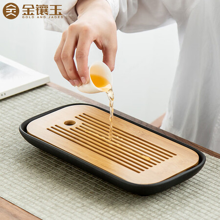 Gold inlaid jade tea tray saucer Kung Fu tea accessories household simple tea table Xiaoya tea tray Gold inlaid jade tea tray saucer Kung Fu tea accessories household simple tea table Xiaoya tea tray