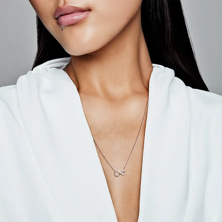 Pandora Pandora 925 Silver Shiny Eternal Symbol Necklace 398821C01 Silver Clavicle Chain Simple Design Pandora Pandora 925 Silver Shiny Eternal Symbol Necklace 398821C01 Silver Clavicle Chain Simple Design