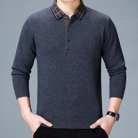 Thickened pure cashmere sweater from Ordo City, men's lapel warm sweater, solid color casual plus size dad's clothing knitted bottoming shirt for men, Shangqing 175/L/92A Thickened pure cashmere sweater from Ordo City, men's lapel warm sweater, solid color casual plus size dad's clothing knitted bottoming shirt for men, Shangqing 175/L/92A
