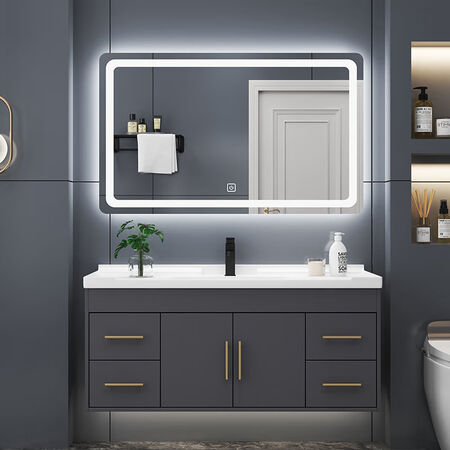Yanfeng modern light luxury smart mirror ceramic integrated basin cabinet bathroom cabinet combination bathroom hotel wind vanity sink small apartment washbasin cabinet iron gray 0.9m ceramic basin + ordinary mirror cabinet with installation Yanfeng modern light luxury smart mirror ceramic integrated basin cabinet bathroom cabinet combination bathroom hotel wind vanity sink small apartment washbasin cabinet iron gray 0.9m ceramic basin + ordinary mirror cabinet with installation