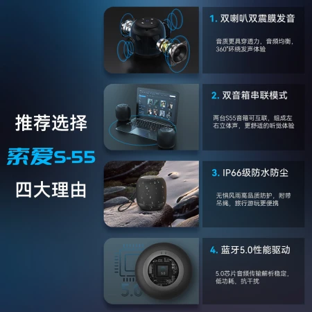 Sony Ericsson soaiyS55 wireless Bluetooth small speaker car mini portable subwoofer mobile phone desktop computer dual speaker audio outdoor home waterproof black Sony Ericsson soaiyS55 wireless Bluetooth small speaker car mini portable subwoofer mobile phone desktop computer dual speaker audio outdoor home waterproof black
