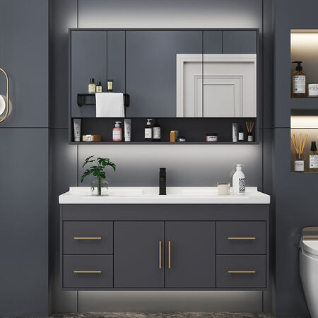 Yanfeng modern light luxury smart mirror ceramic integrated basin cabinet bathroom cabinet combination bathroom hotel wind vanity sink small apartment washbasin cabinet iron gray 0.9m ceramic basin + ordinary mirror cabinet with installation Yanfeng modern light luxury smart mirror ceramic integrated basin cabinet bathroom cabinet combination bathroom hotel wind vanity sink small apartment washbasin cabinet iron gray 0.9m ceramic basin + ordinary mirror cabinet with installation