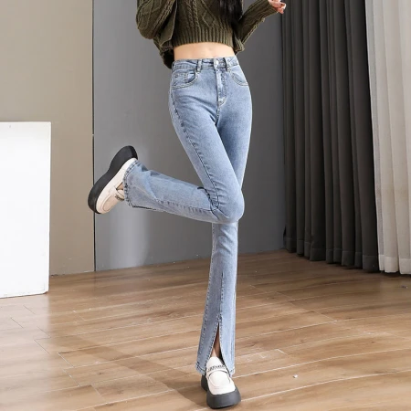 Yan Kou 2023 spring and summer dress micro flared jeans women's trousers high waist slimming all-match drape mopping pants elastic women's pants Yan Kou 2023 spring and summer dress micro flared jeans women's trousers high waist slimming all-match drape mopping pants elastic women's pants