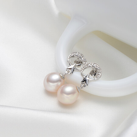 Jingrun Pearl Looking Back Freshwater Pearl Earrings S925 Silver Inlaid Earrings Earrings Female With Certificate White 9-10mm Jingrun Pearl Looking Back Freshwater Pearl Earrings S925 Silver Inlaid Earrings Earrings Female With Certificate White 9-10mm