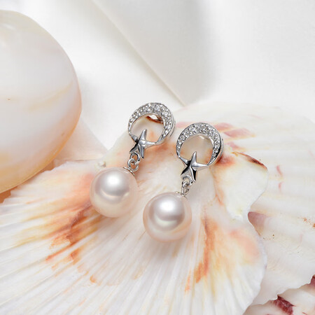 Jingrun Pearl Looking Back Freshwater Pearl Earrings S925 Silver Inlaid Earrings Earrings Female With Certificate White 9-10mm Jingrun Pearl Looking Back Freshwater Pearl Earrings S925 Silver Inlaid Earrings Earrings Female With Certificate White 9-10mm