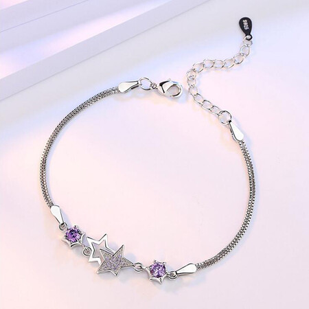 Alo Nai Ya plated 925 silver couple bracelet men and women style stars bracelet bracelet red rope bracelet foot chain students Korean version of the trend first jewelry C069 purple diamond Alo Nai Ya plated 925 silver couple bracelet men and women style stars bracelet bracelet red rope bracelet foot chain students Korean version of the trend first jewelry C069 purple diamond
