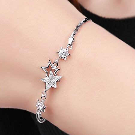 Alo Nai Ya plated 925 silver couple bracelet men and women style stars bracelet bracelet red rope bracelet foot chain students Korean version of the trend first jewelry C069 purple diamond Alo Nai Ya plated 925 silver couple bracelet men and women style stars bracelet bracelet red rope bracelet foot chain students Korean version of the trend first jewelry C069 purple diamond