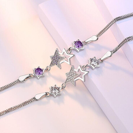Alo Nai Ya plated 925 silver couple bracelet men and women style stars bracelet bracelet red rope bracelet foot chain students Korean version of the trend first jewelry C069 purple diamond Alo Nai Ya plated 925 silver couple bracelet men and women style stars bracelet bracelet red rope bracelet foot chain students Korean version of the trend first jewelry C069 purple diamond