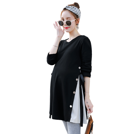 Minchao Glenn pregnant women's autumn suit fashion style new pregnant mother's clothing top spring and autumn long-sleeved t-shirt mid-length dress pink top + gray leggings XL Minchao Glenn pregnant women's autumn suit fashion style new pregnant mother's clothing top spring and autumn long-sleeved t-shirt mid-length dress pink top + gray leggings XL