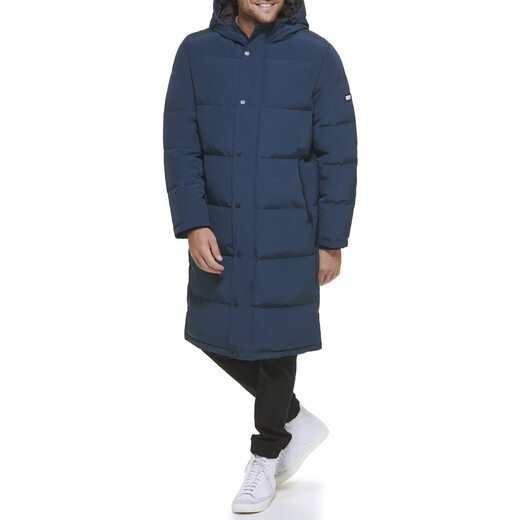 DKNY 男式北极布连帽超长派克大衣, 蓝色钢 蓝色钢 Medium DKNY 男式北极布连帽超长派克大衣, 蓝色钢 蓝色钢 Medium