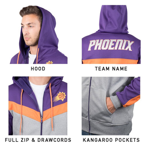 Ultra Game NBA 男式撞色后背剪裁全拉链连帽衫运动衫 Phoenix Suns Small Ultra Game NBA 男式撞色后背剪裁全拉链连帽衫运动衫 Phoenix Suns Small
