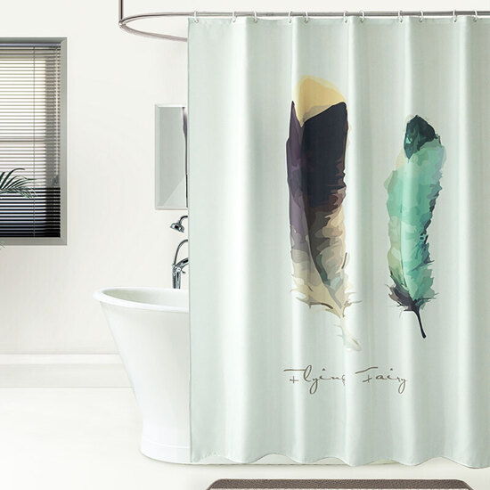 Yiermao bathroom waterproof shower curtain fabric thickened polyester mildew shower curtain with shower curtain ring bathroom blackout cloth without shower curtain rod 150*180cm feather Yiermao bathroom waterproof shower curtain fabric thickened polyester mildew shower curtain with shower curtain ring bathroom blackout cloth without shower curtain rod 150*180cm feather