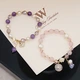 Tika Shiqi pink crystal amethyst bracelet crystal female freshwater pearl zircon 14K gold-packed adjustable elastic retro ins design sweet pink crystal bracelet JJ01450-21013 handmade products Tika Shiqi pink crystal amethyst bracelet crystal female freshwater pearl zircon 14K gold-packed adjustable elastic retro ins design sweet pink crystal bracelet JJ01450-21013 handmade products