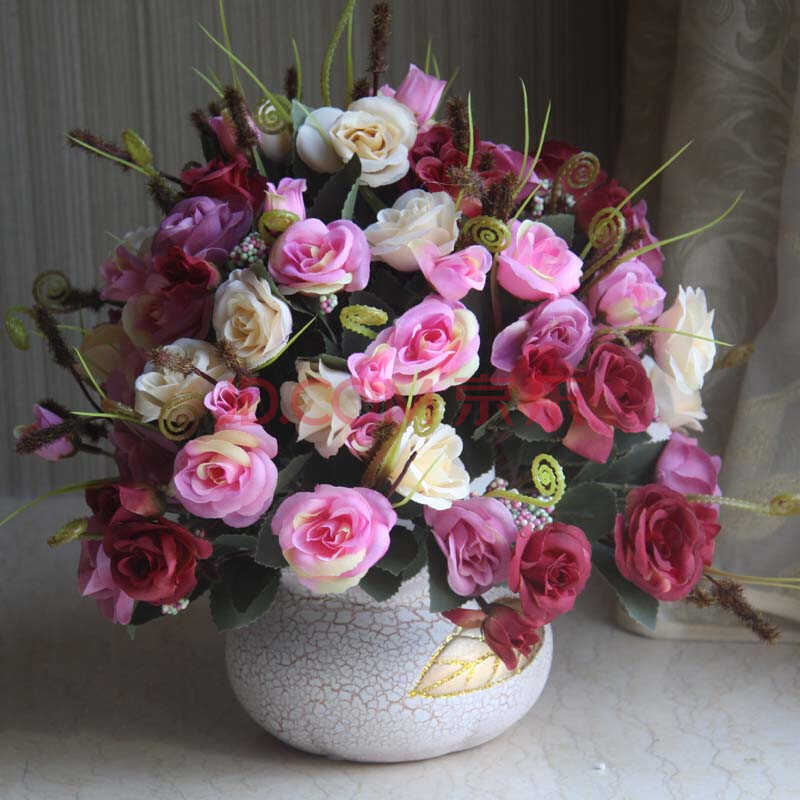 lmdec 玫瑰整体花艺欧式花瓶花艺插花套装仿真花摆件