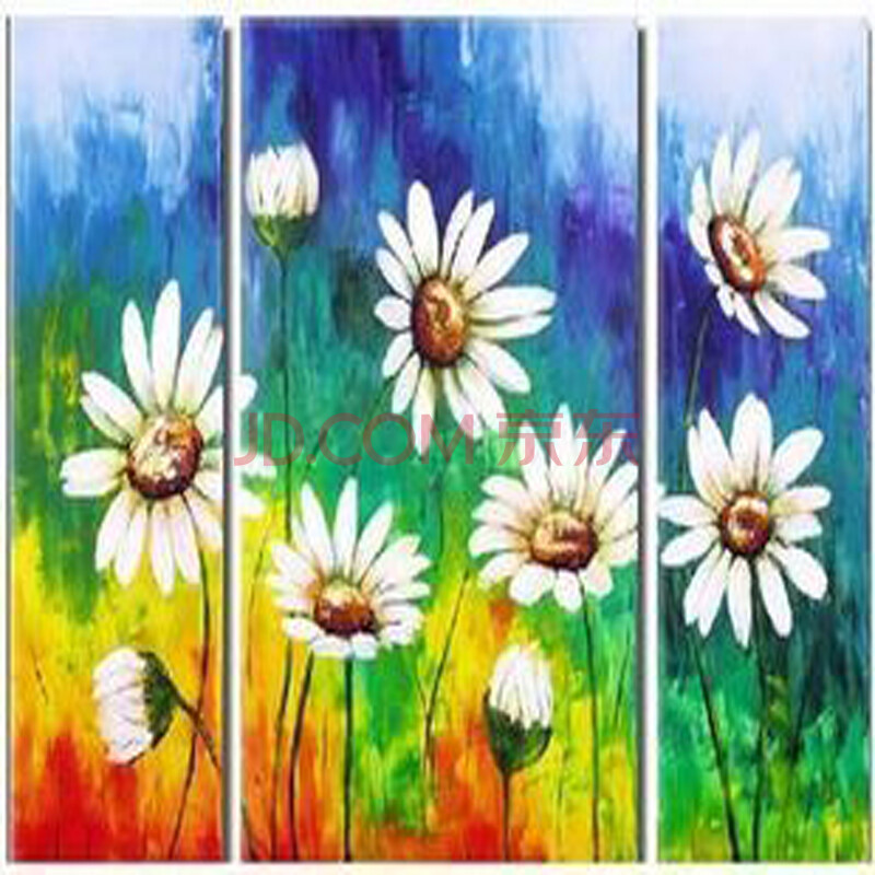 dmc十字绣三联画正品专卖最新款客厅系列|花草抽象画 幻彩雏菊 11ct