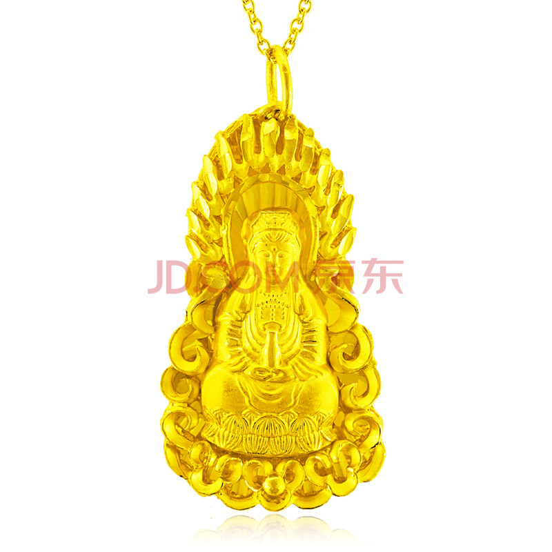 金地珠宝999千足金男士黄金吊坠永保平安观音吊坠男款大慈大悲观音