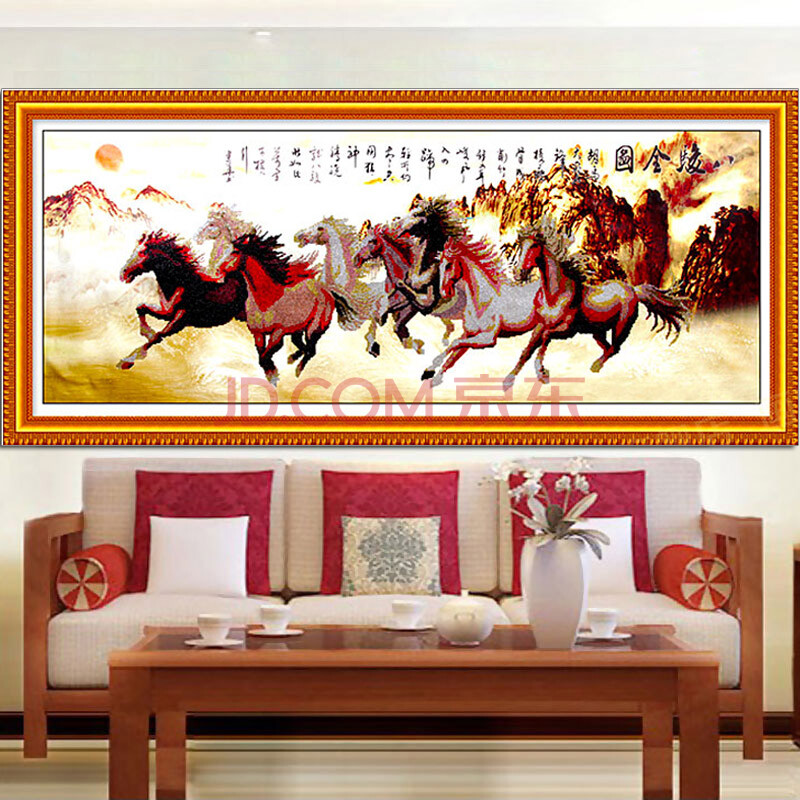 美岸diy钻石画十字绣钻石绣 八骏图 钻石绣贴钻画 客厅大画 钻石十字