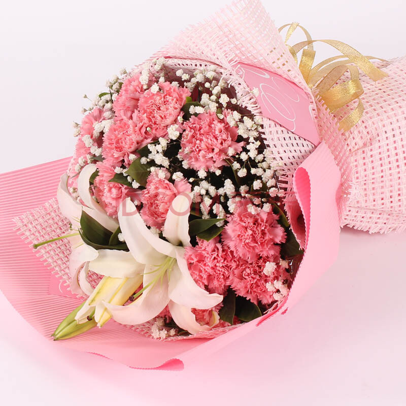 11朵康乃馨4朵百合花束 鲜花快递生日 全国送花 爱情鲜花 康乃馨百合