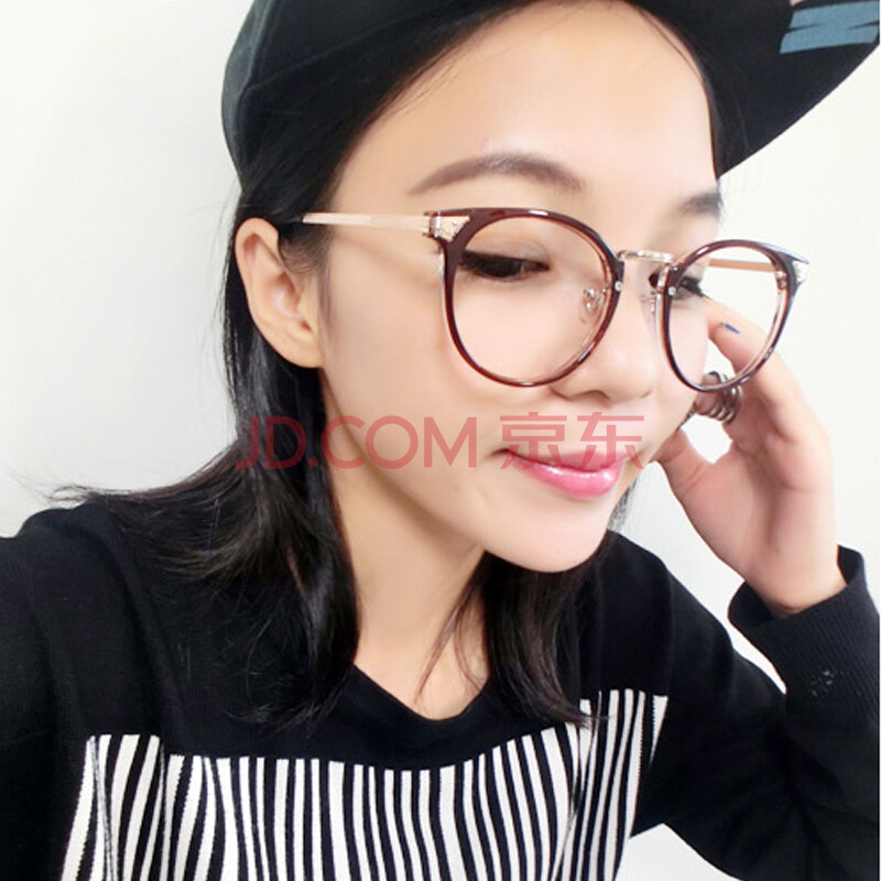 韩版小碎花眼镜框圆形可配近视男女款复古眼镜赠送镜袋yj14 透棕金边