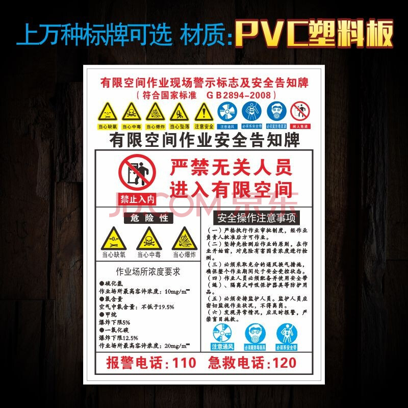 标示牌 有限空间安全警示牌告知牌 有限空间作业现场警示标志及安全