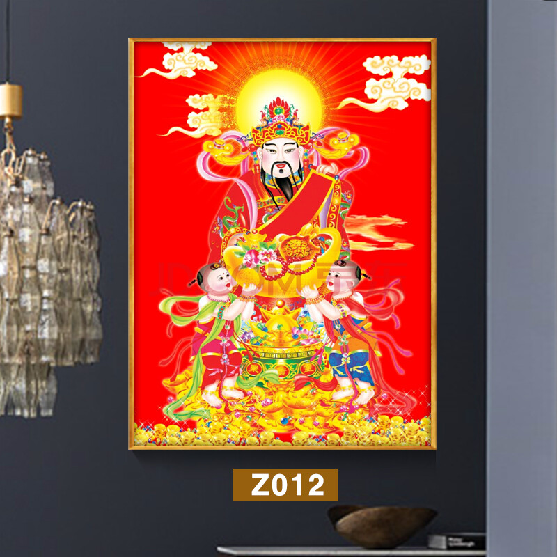 格绿美财神爷画像五路财神挂画招财风水客厅年画装饰画供奉财神到带框