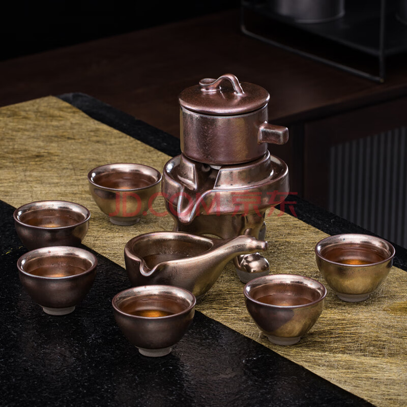 瓷牌茗 镶银建盏自动茶具全套家用办公懒人功夫茶具套装中式简约 油滴