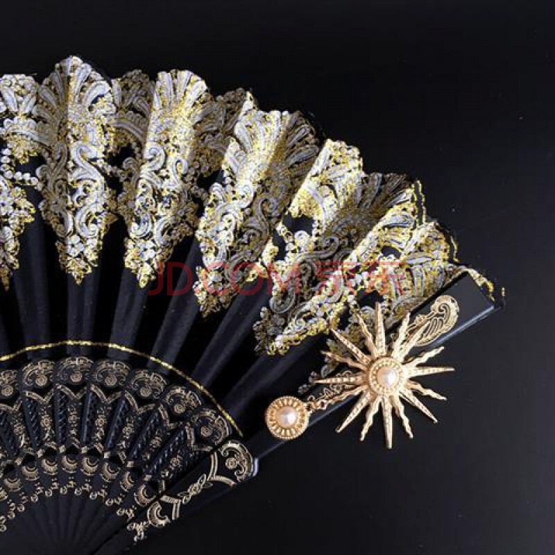 复古宫廷风ita手作烫金折扇华丽欧式洛丽塔茶话会漫展道具扇子 黑色