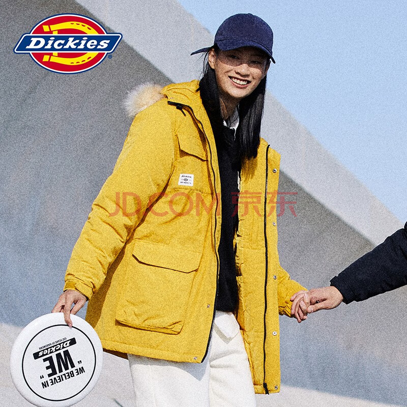 dickies棉服 可脱卸毛领字母印花多口袋夹克百搭厚外套 9551 姜黄 M