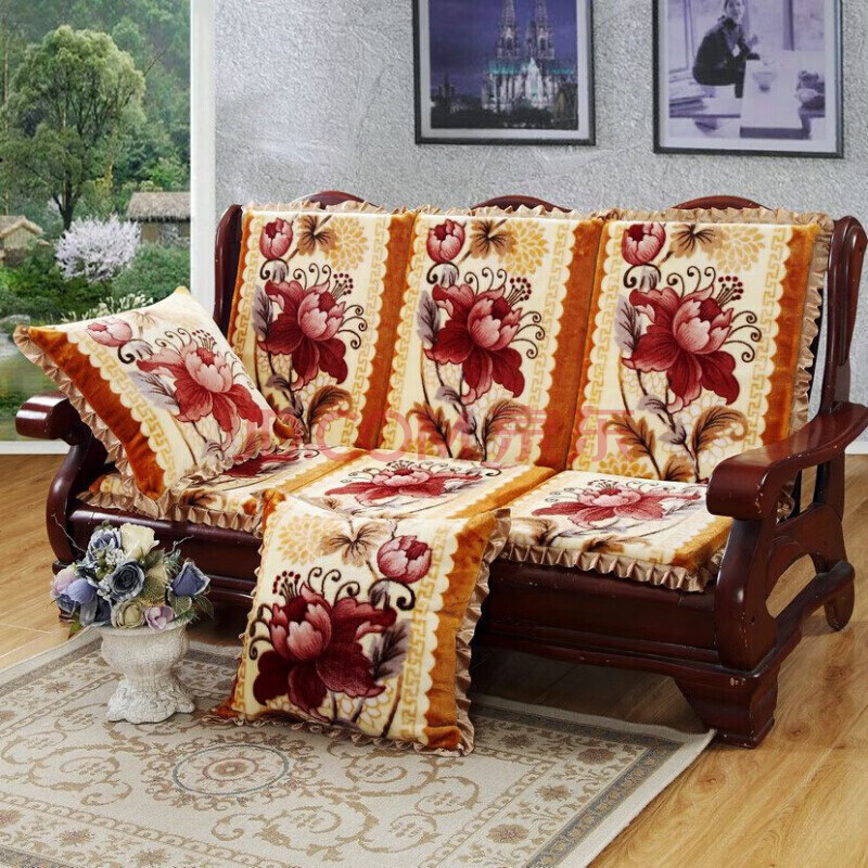 实木质沙发坐垫老式木头沙发凉椅坐垫带靠背连体客厅一体组合套装