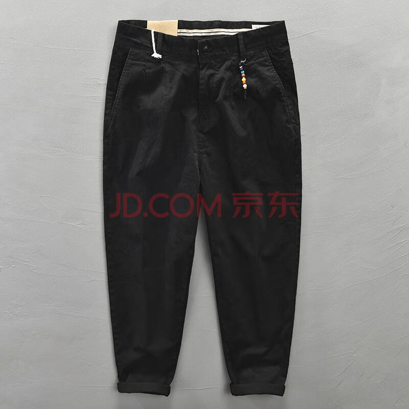 咔叽美式复古休闲裤男士工装裤宽松小脚裤潮流百搭卡其色长裤 黑色 30