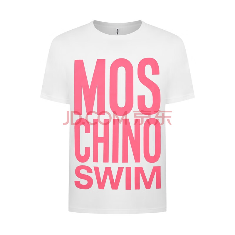 莫斯奇诺moschinoswim男士白色粉字棉质字母logo印花圆领短袖t恤3a